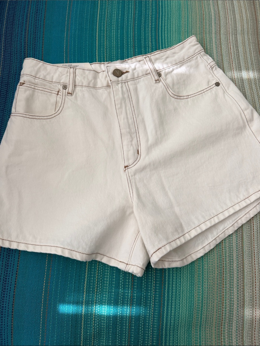 Abrand Ivory High-Rise Denim Shorts